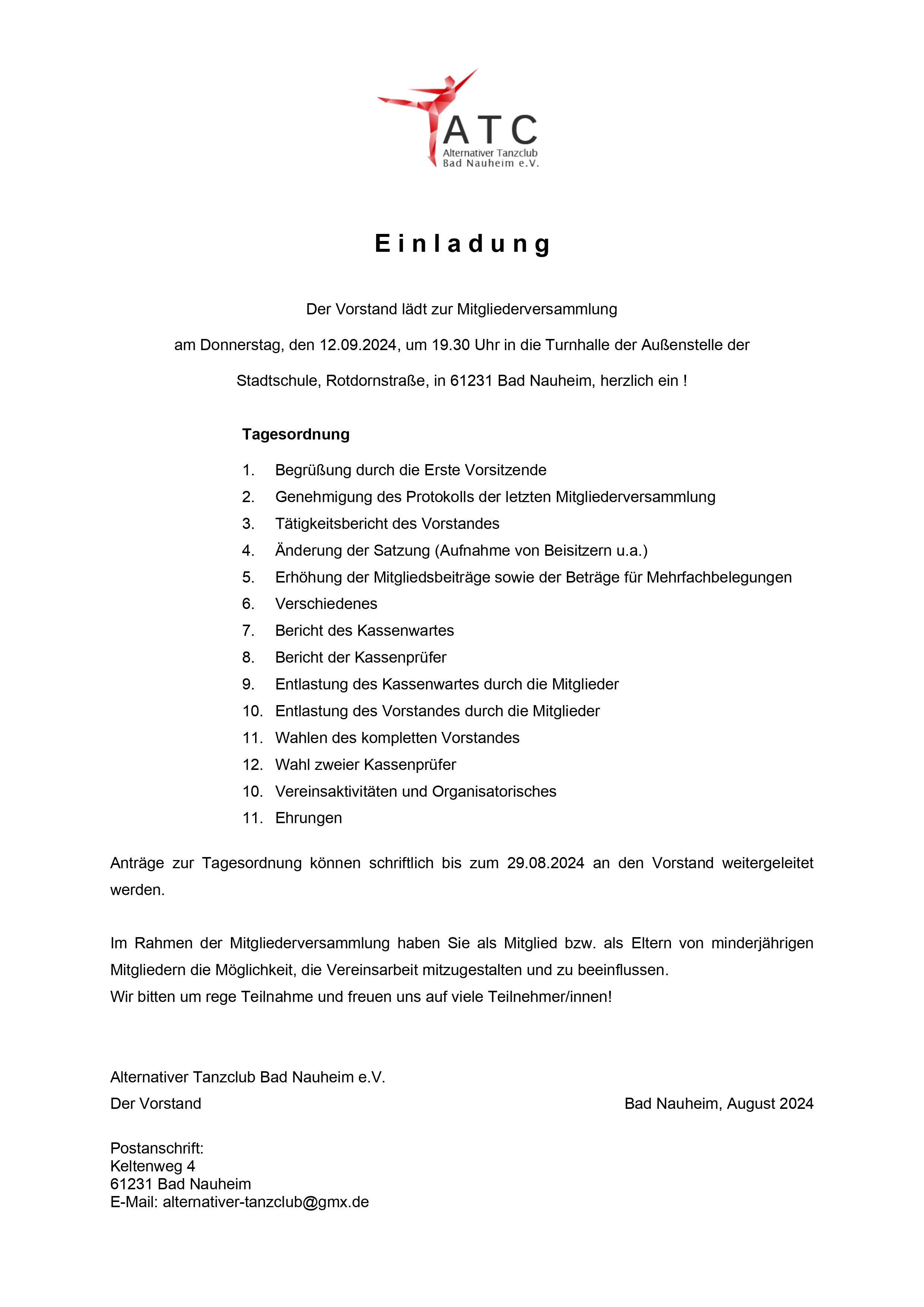 Einladung zur Mitgliederversammlung